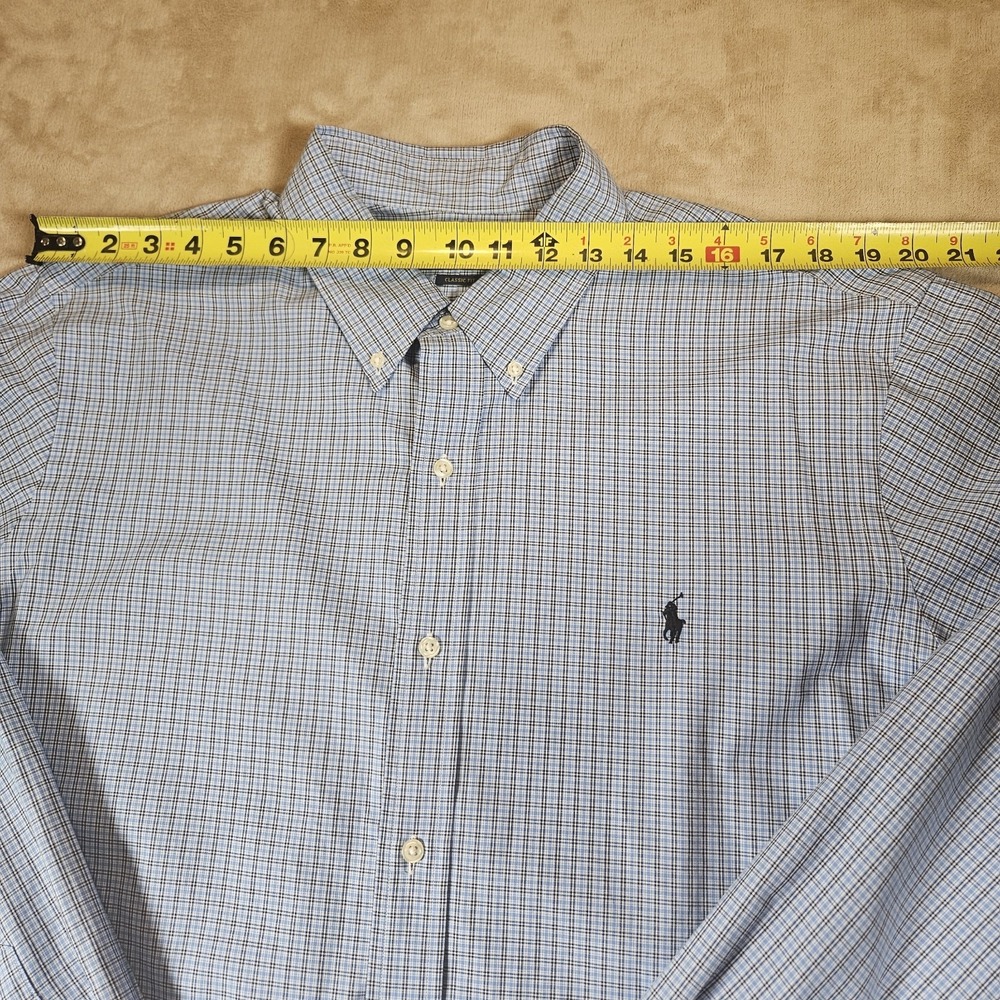 Ralph Lauren Mens XXL Classic Fit Blue Micro Check Cotton Button‎ Down Shirt - Picture 5 of 16